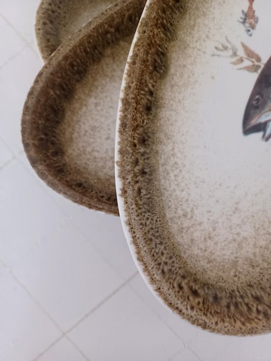 Image 1 of Cerámica V.A.R.M. - Italia, años 90 - 6 platos ovalados decorados a mano - motivo de peces