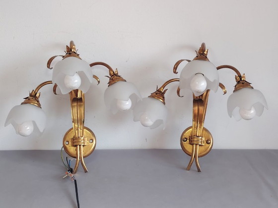 Image 1 of Vintage wandlamp (met wandarm) in Italiaanse Florentijnse stijl, gemaakt van smeedijzer.