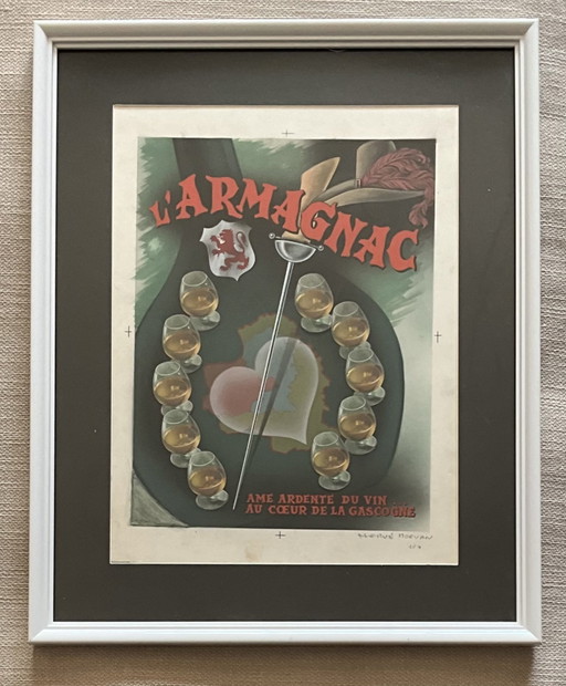 Original French Armagnac Advertising Artwork by Hervé Morvan