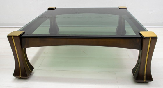 Image 1 of Mesa de centro italiana de madera y latón de mediados de siglo de Luciano Frigerio "Ussaro", década de 1970