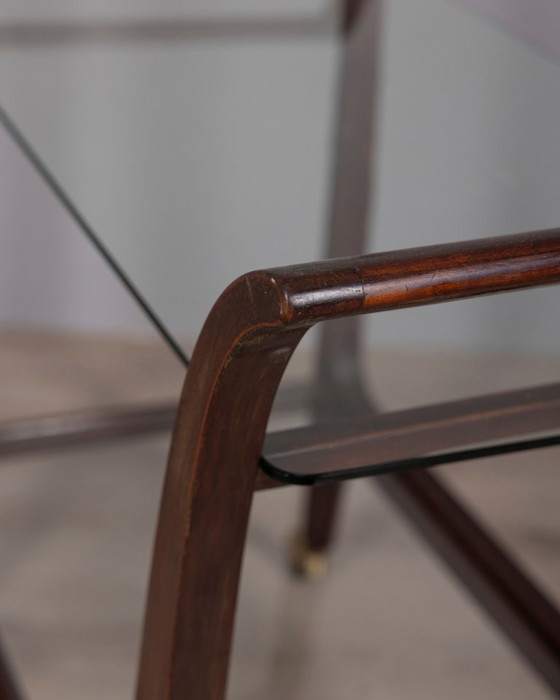 Image 1 of Chariot de cuisine vintage des années 1940, en bois et verre, de style italien.