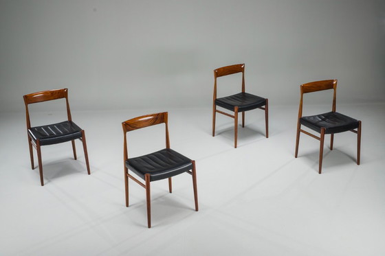 Image 1 of Mid Century Palisander Esszimmerstuhl mit Leine, 1950er Jahre, 4er Set