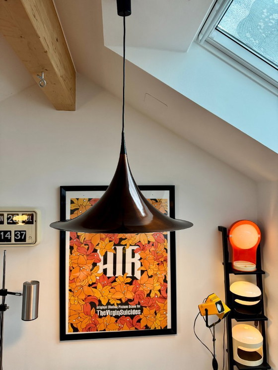 Image 1 of XXL Doria Trompete Pendelleuchte 1970er Jahre - Kupferbraun Aluminium