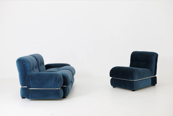 Image 1 of Blauw Fluwelen Vintage Modulaire Sofa - Italië, Jaren '70