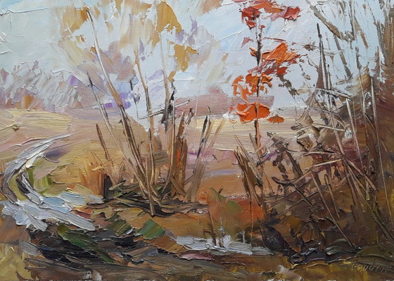 Peinture à l'huile originale Paysage naturel Champ Dernière neige – Peintures et dessins, Canvas (photo 4 of 8)