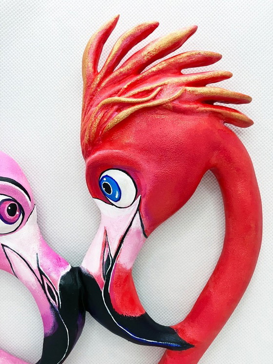 Image 1 of Flamingo Heart Wall Art: Handcrafted by the Artist