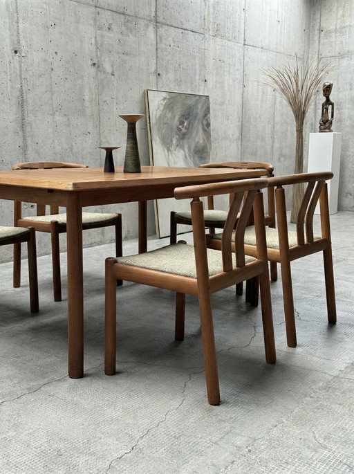 HANS J. FRYDENDAL FOR BOLTINGE STØLEFABRIK TEAK WOOD DINING TABLE & 6 CHAIRS DENMARK 1970s