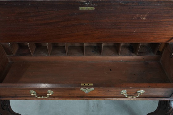 Image 1 of 19th century English antique oak wall desk/writing table on castors