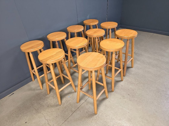 Image 1 of Alpine Style Chalet Stools in Wood, set of 11 - 1970s