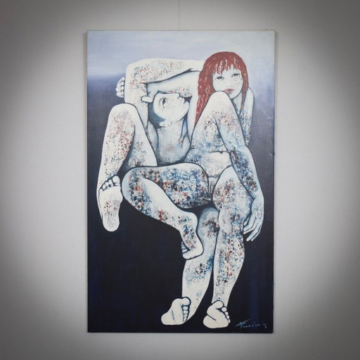 Tableau unique représentant un couple nu, par Francine Govers, Pays-Bas, 1991