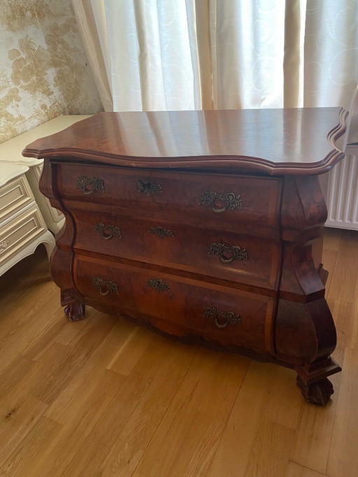 Neorococo belly cabinet with ornate hardware - elegant accent piece