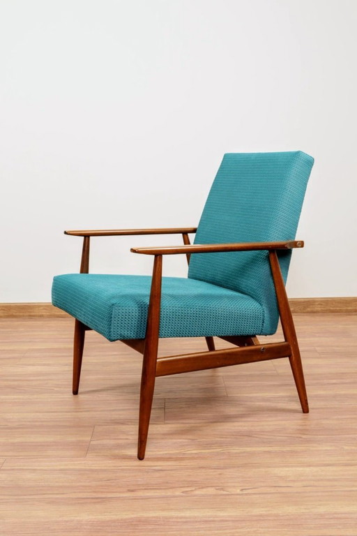 Poltrona scandinava di design di metà secolo in tessuto vintage turchese