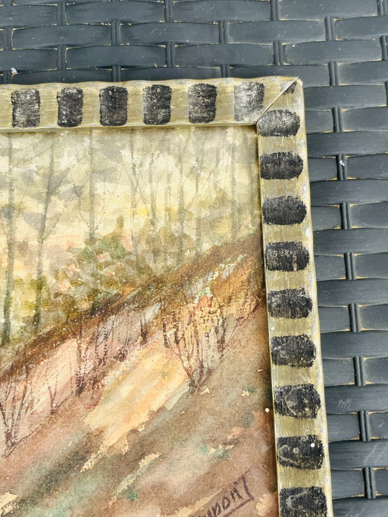 Image 1 of Belgisches Aquarell, Sonnenuntergang bei Houffalize, signiert J. Dupont