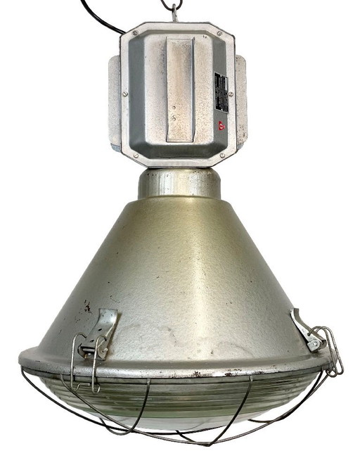 Industrielle polnische Fabrik-Deckenleuchte mit Glasabdeckung von Mesko, 1990er Jahre