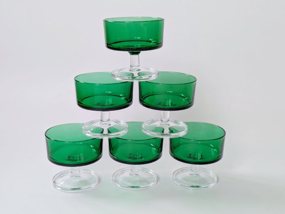 Image 1 of Juego de 6 copas para sorbete Luminarc de mediados de siglo | Verde esmeralda | Copas francesas