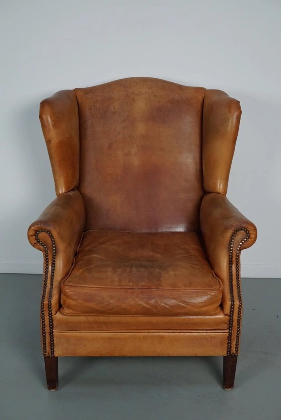 Image 1 of Vintage Nederlandse clubfauteuil van cognackleurig leer
