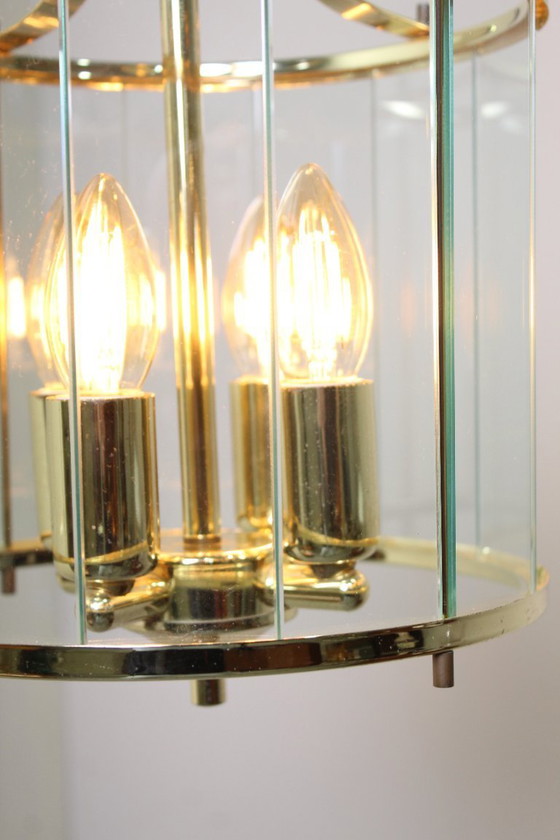 Image 1 of Vintage pendant lamp brass, glass