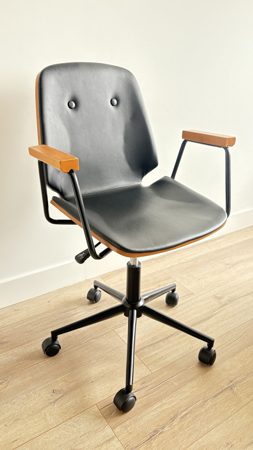 Chaise de bureau vintage en placage de bois et similicuir