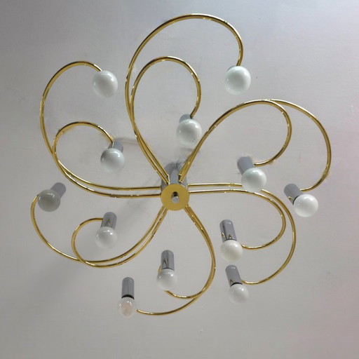 Ceiling lamp Cossack leuchten germany 70s chrome with brass sputnik mid century