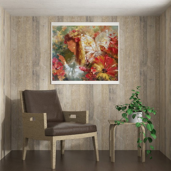 Original Oil Painting Abstract Figurative Girl Flowers Butterfly – Paintings & Drawings, Canvas (photo 3 of 12)