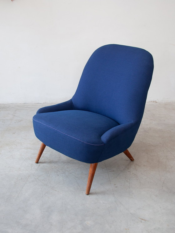 Image 1 of 1950s Blue Fabric, Lounge Armchair, Scandinavian Design