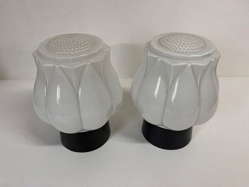 2x Rara lampada Thabur bianca 'Tulip in Bloom' Art Déco anni '30