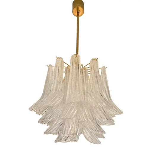 Contemporary Murano Style Glass "Sella" Chandelier With Gold 24k Metal Frame in Mazzega Style