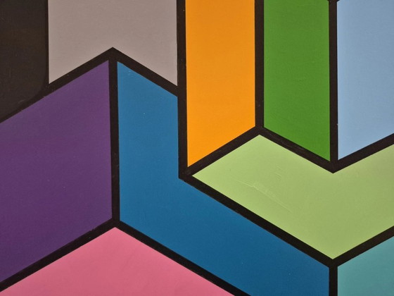 Image 1 of Geometrisch schilderij "Impossible Shape" – kleurrijk abstract kunstwerk op MDF (Franklin van Dam, 95x95 cm)