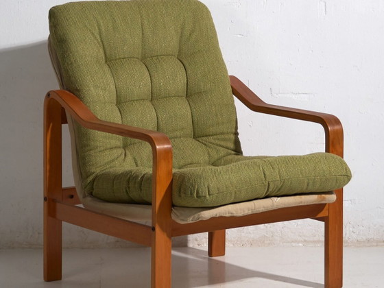 Olive green vintage armchair (c.1950) #80 – Canvas, Scandinavian (photo 2 of 40)