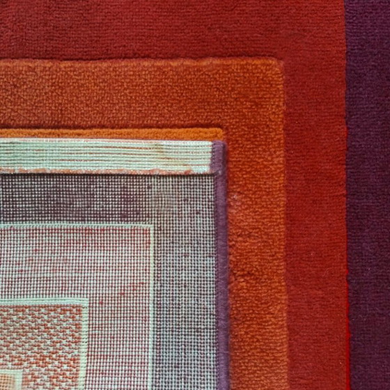 Image 1 of 1970s Gorgeous Verner Panton Style "Quadrat" Geometric Op Art Rug. Made in England