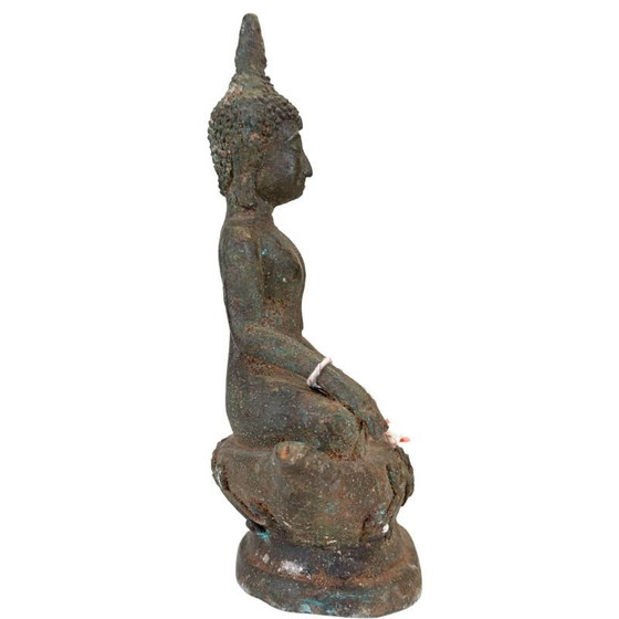 Antieke Thaise Bronzen Boeddha op Lotusvoet – Diepe Patina – Originele Kernvulling – Exportlabel (photo 3 of 14)