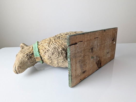 Image 1 of Pair of Large Stucco Sheep Sculptures, Early 20th Century, Farm Animals