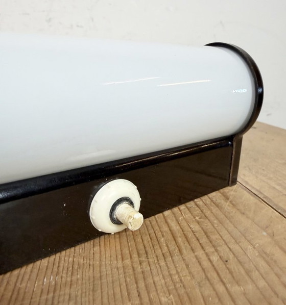 Image 1 of Industrial Brown Bakelite Wall Light with Milk Glass, 1950s