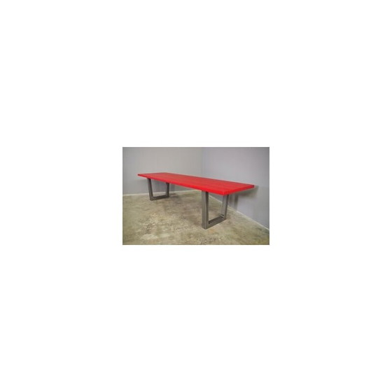 Image 1 of Vintage handgemaakte geborstelde sparrenhouten tafel, jaren 2000