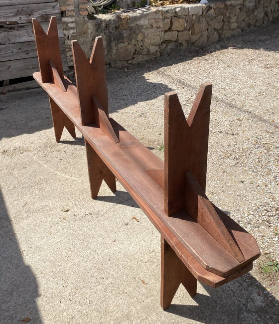 Par de bancos rústicos de madera maciza de 250 cm para mesa de campo de estilo años 50. – Wood (photo 3 of 18)