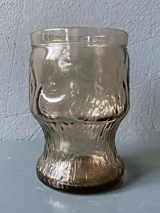 Image 1 of Carafe à jus et verres en verre fumé italien vintage — Service de 7 pièces (motif agrumes)