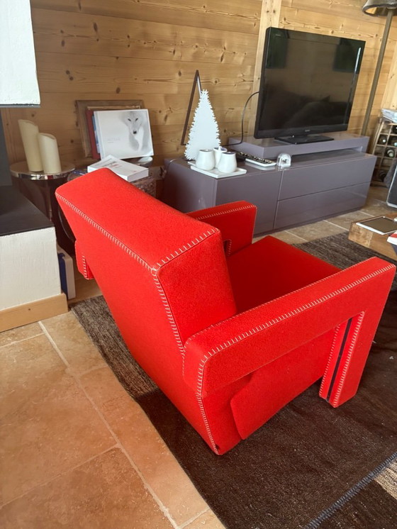 Image 1 of Utrecht-Sessel, Gerrit Thomas Rietveld. Roter Kvadrat-Filzbezug. Sehr guter Zustand.