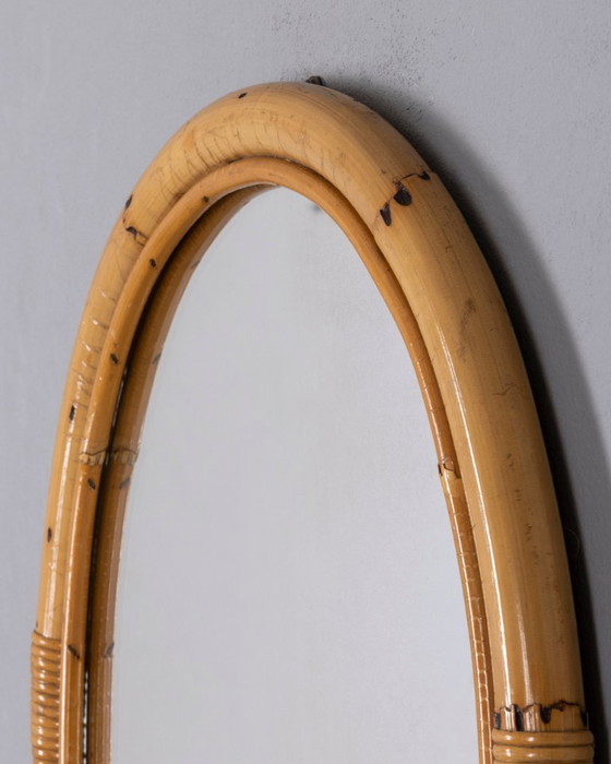 Vintage 1960s Italian Design Oval Bamboo Wall Mirror (photo 6 of 10)