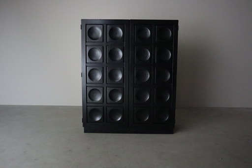 Meuble de bar brutaliste noir de Frans Defour, Belgique, années 1970