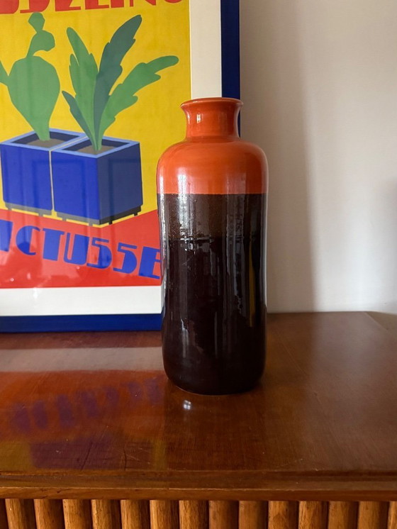 Image 1 of Mid-Century Orange & Brown Ceramic Vase, Aldo Londi Bitossi Italy 1970s
