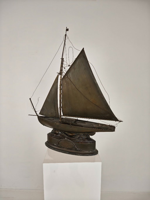 Rare Brass Sailing Ship – Signed and Made in 1912