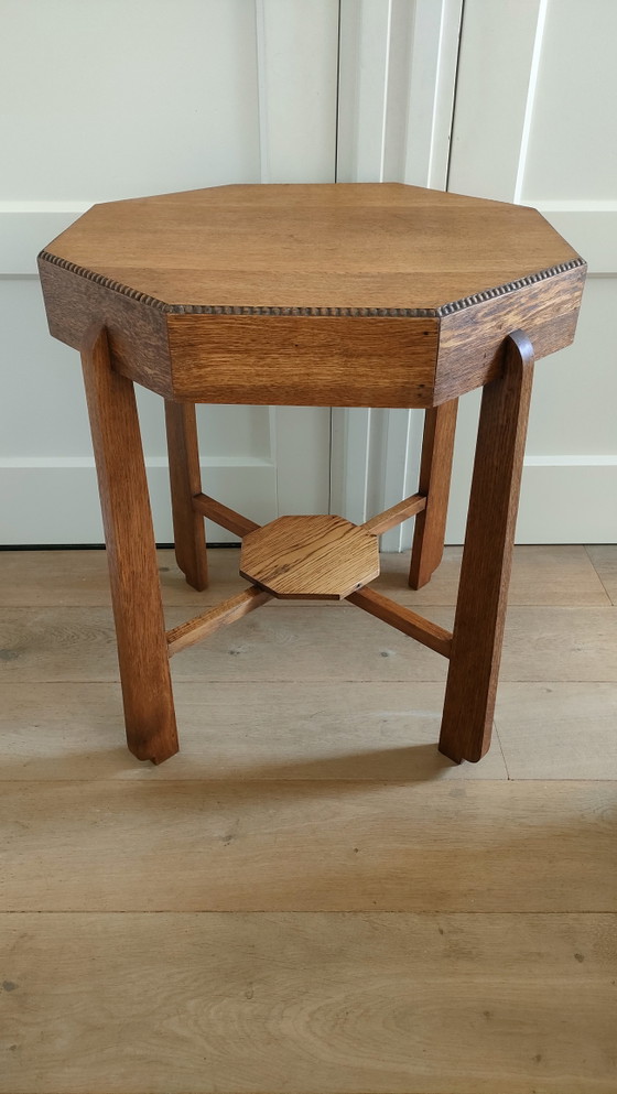 Image 1 of Table d'appoint Art Déco octogonale, table basse style Amsterdam School, table en chêne
