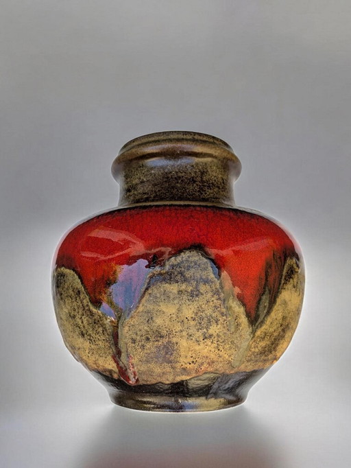 Ruscha model 851-20 - Vintage vase, Mid - Century ceramic in brown-black with red running glaze