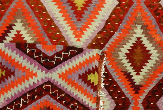 Tappeto turco vintage Usak Kilim 257x170 cm – Tessuto a mano in lana con audace motivo geometrico a rombi, (photo 10 of 10)