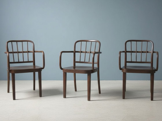 Image 1 of Dreiteiliges Set Bugholz-Sessel für Josef Hoffmann für Thonet, Tschechoslowakei, 1930er–1950er Jahre