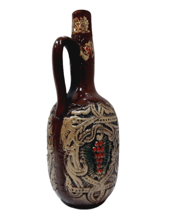 Image 1 of Pichet (ou bouteille ?) en céramique ornée vintage