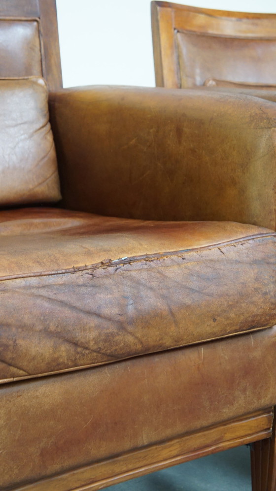 Image 1 of 2 X Sheep Leather Armchair With Decorative Cushion