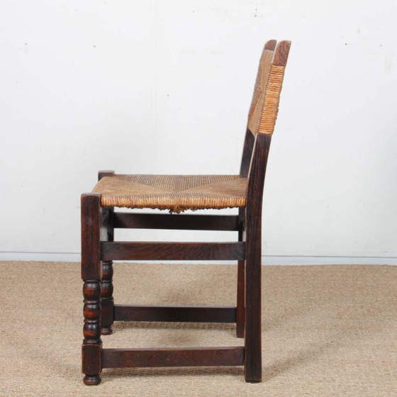 Image 1 of Ensemble de 4 chaises paillées en bois massif, travail français, 1940