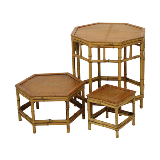 Image 1 of Bamboo and Rattan Side Tables Plant Tables Boho