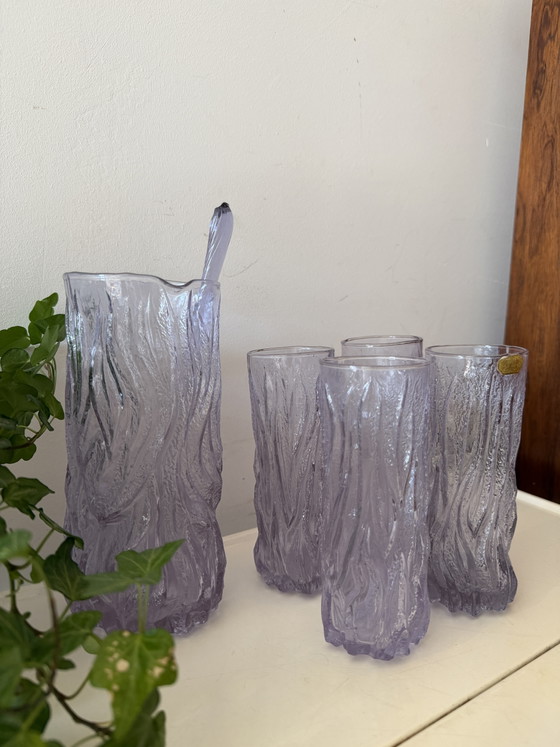 Brutalistische Karaffe mit Gläsern aus Alexandria, Italien, 1970er Jahre – Gläser & Karaffe, Murano Glass (photo 6 of 9)